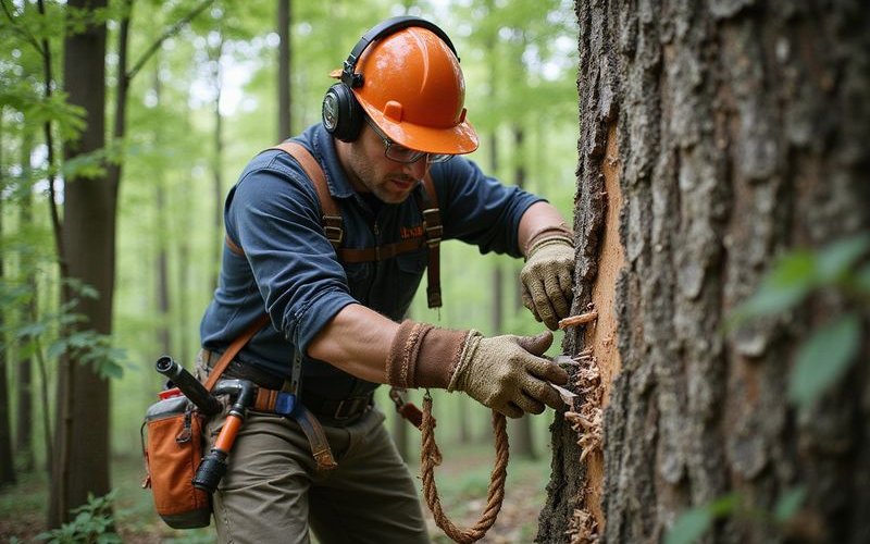 Comparison showing proper pruning cut by certified arborist versus damage from improper cut