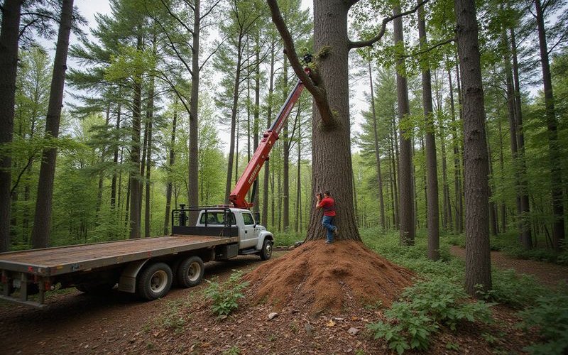 Tree protection zone marked around mature tree during construction project