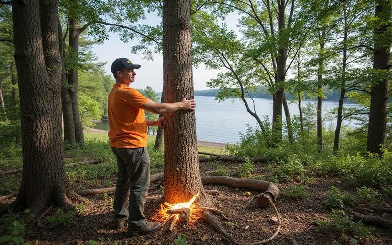 Trees along Lake Superior shoreline prepared for winter storm damage prevention