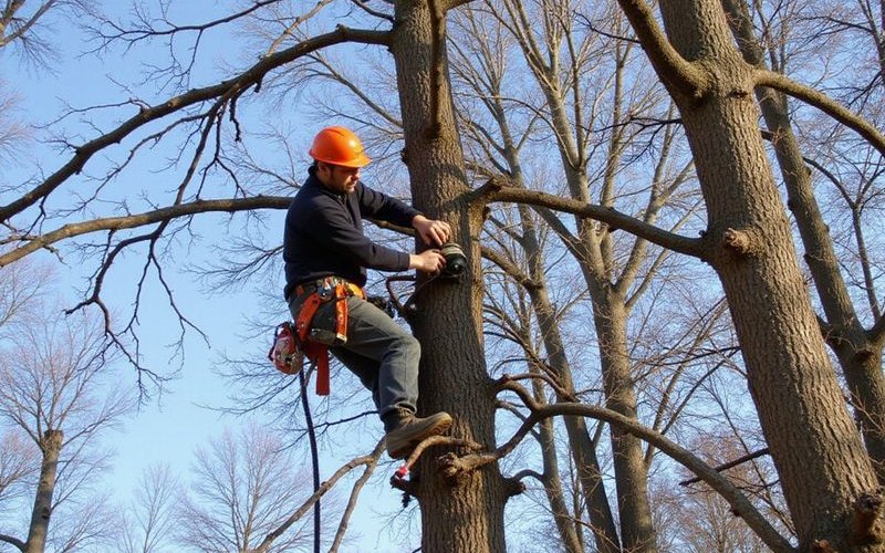Winter tree pruning in Duluth Minnesota showing branch structure clearly visible without leaves